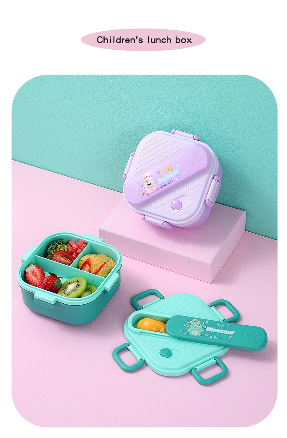 3 Grids Unicorn Lunch Box For Children Students Sandwich Fruit Food Storage Container Cartoon Kids Bento Box For School Camping