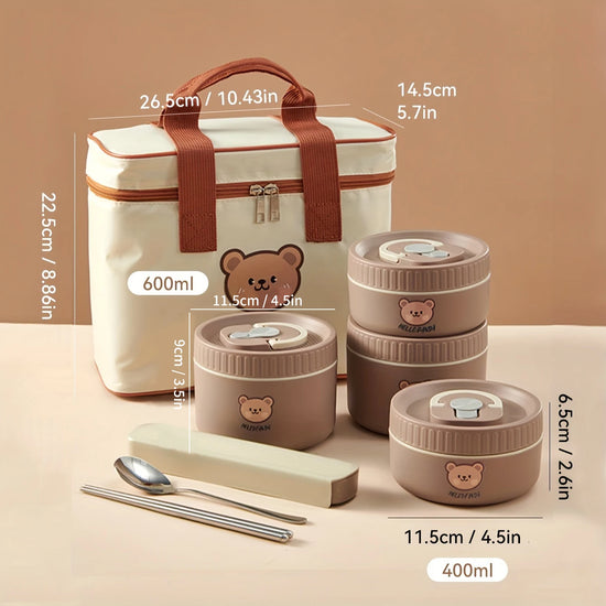 WORTHBUY Cute Bear 304 Stainless Steel Thermal Lunch Box For Kids Adults Portable Microwave Bento Box Leak Proof Food Container
