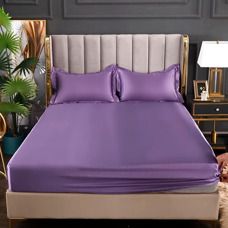 New Satin Fitted Sheet European Style Rayon Mattress Cover Elastic Band Bed Sheet King 140x200 160x200 No Pillowcase Beddings - Tasawoq