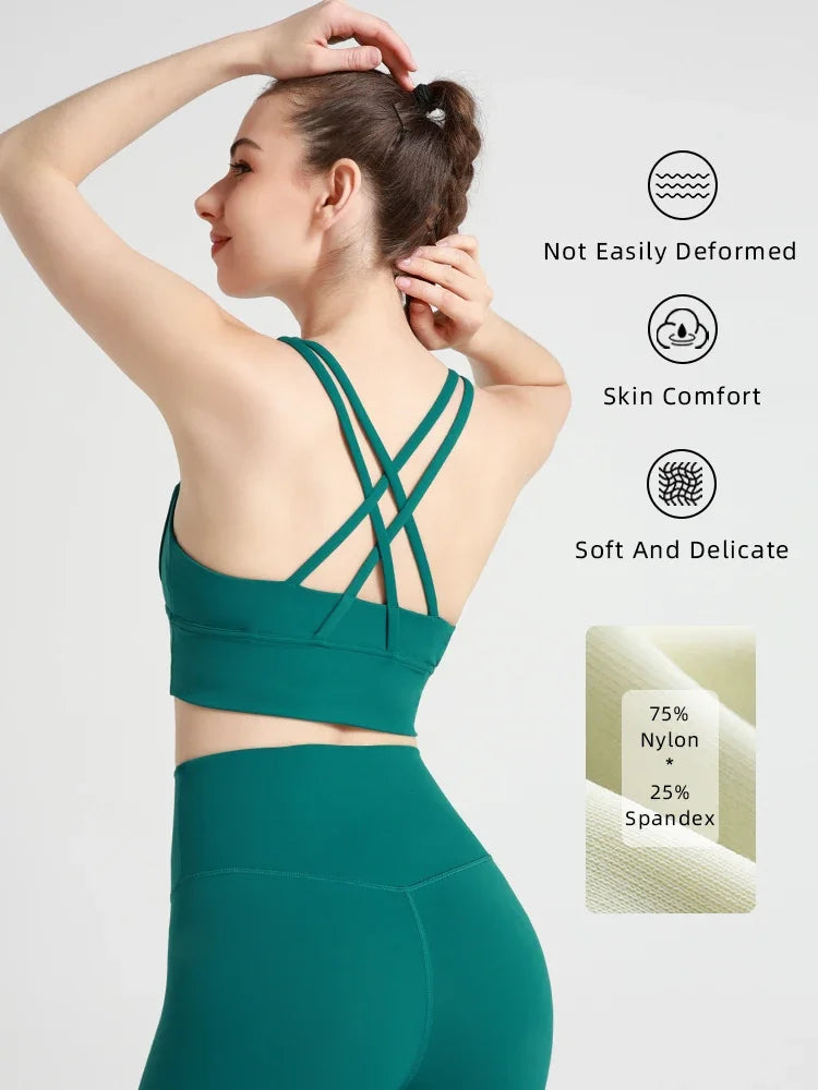 New Summer Sexy Sports Bras Women Fitness Vest Sports Top Cross Back Yoga Bra Running Fitness Breathable Shockproof Yoga Bra - Tasawoq