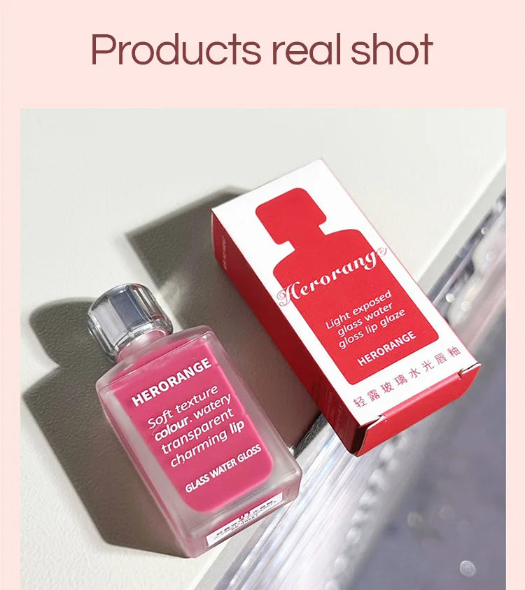 Lightly Glass Water Gloss Herorange Lip Glaze Mirror Moisturizing Plump Lips Not Easy To Stick To The Cup Long-Lasting Makeup - Tasawoq