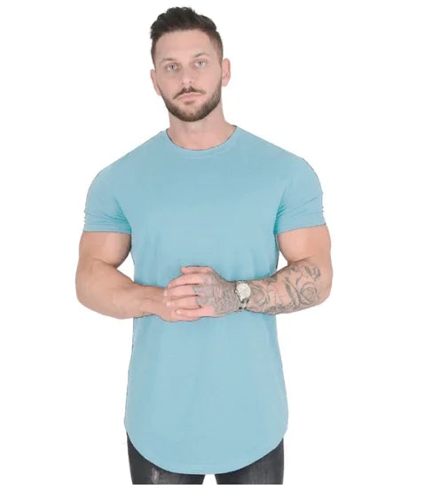 Muscle Fitness T-shirt Summer Men's Athleisure Workout short sleeve T-shirt High Quality cotton Men T-shirt Gym Sport Shirt Tops - Tasawoq
