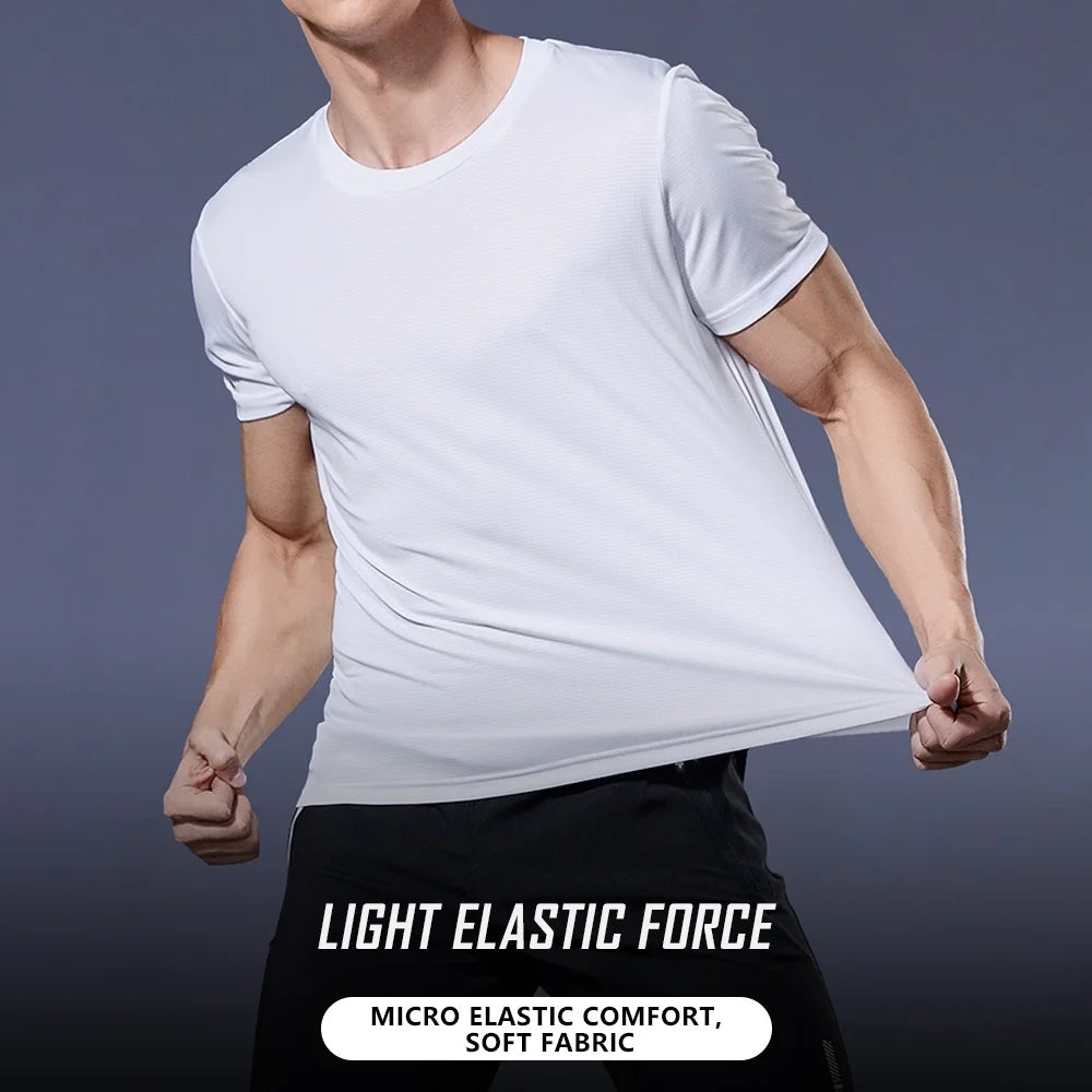 Men's Quick Dry Short Sleeve Gym Running Moisture Wicking Round Neck T-Shirt Training Exercise Gym Sport Shirt Tops Lightweight - Tasawoq
