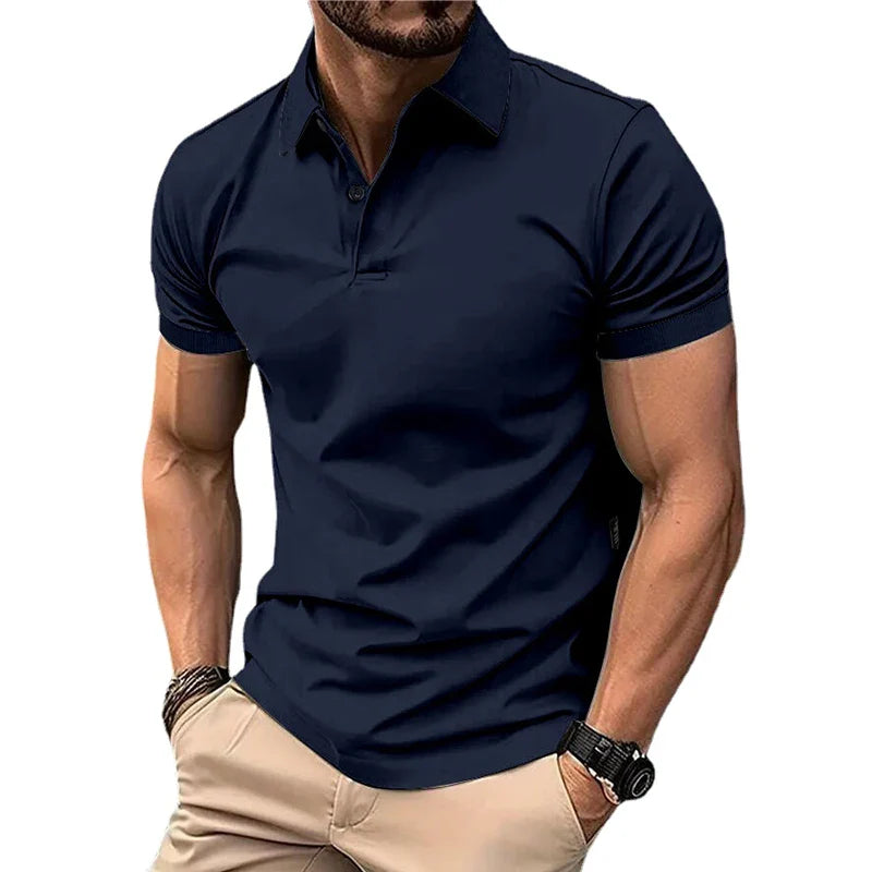 Summer Men's Solid Color Polo Shirt Short Sleeve Lapel Button Tshirts for Men Casual Streetwear Lightweight Jogging Tops - Tasawoq