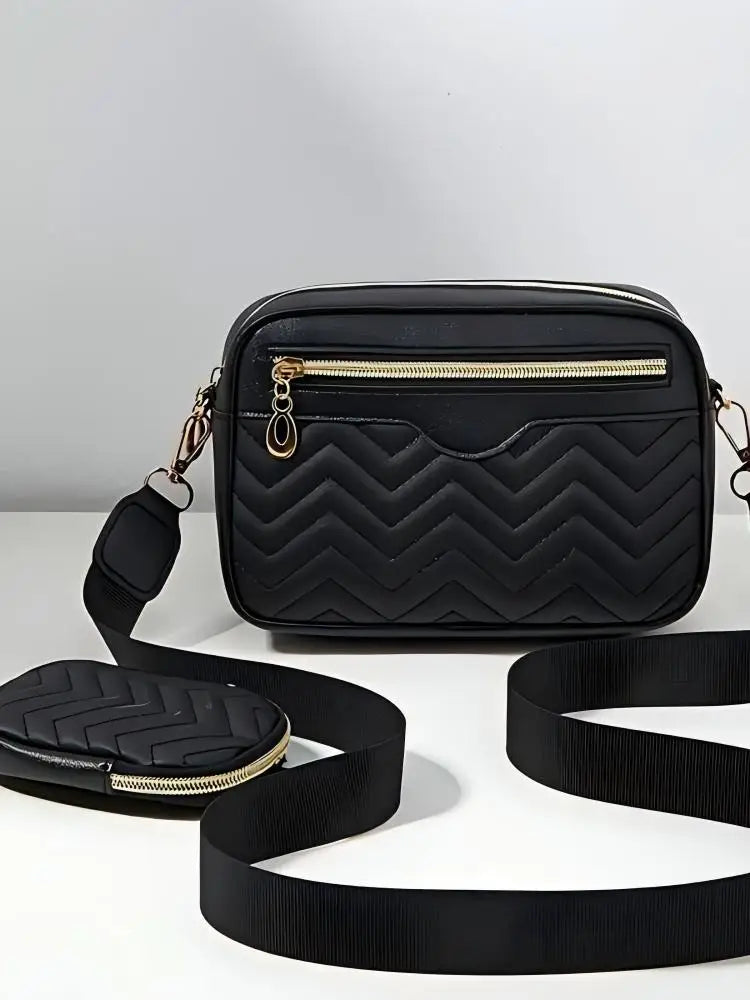 Casual Minimalist Shoulder Square Bag, With Mini Hanging Purse, Quilted Pattern Crossbody Bag For Women Two piece set - Tasawoq