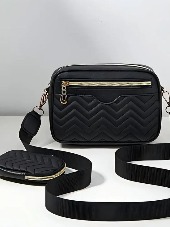 Casual Minimalist Shoulder Square Bag, With Mini Hanging Purse, Quilted Pattern Crossbody Bag For Women Two piece set - Tasawoq