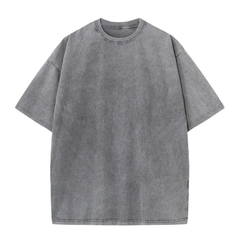 230G Cotton Retro T-shirt Drop-shoulder Sleeve Men Women Vintage Short-sleeve T Shirts Solid Color Hip Hop Loose Tees - Tasawoq