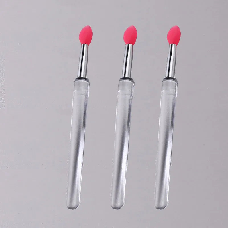 1/3/5pcs Flat Silicone Applicator Sticks Reusable Lip Brush With Cover For Dust Prevention Silicone Nail Powder Applying Tools - Tasawoq