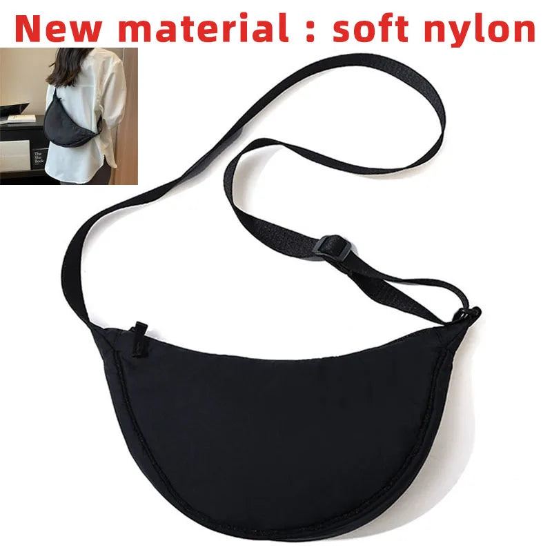 Solid Color Women's Portable Shoulder Bag Simple Female Nylon Cloth Padded Crossbody Bags Travel Purse Handbags Messenger Bag - Tasawoq