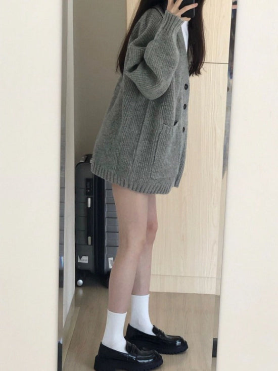 Autumn Winter Women Cardigan Sweater Coats Fashion Female Long Sleeve V-neck Loose Knitted Jackets Casual Sweater Cardigans - Tasawoq