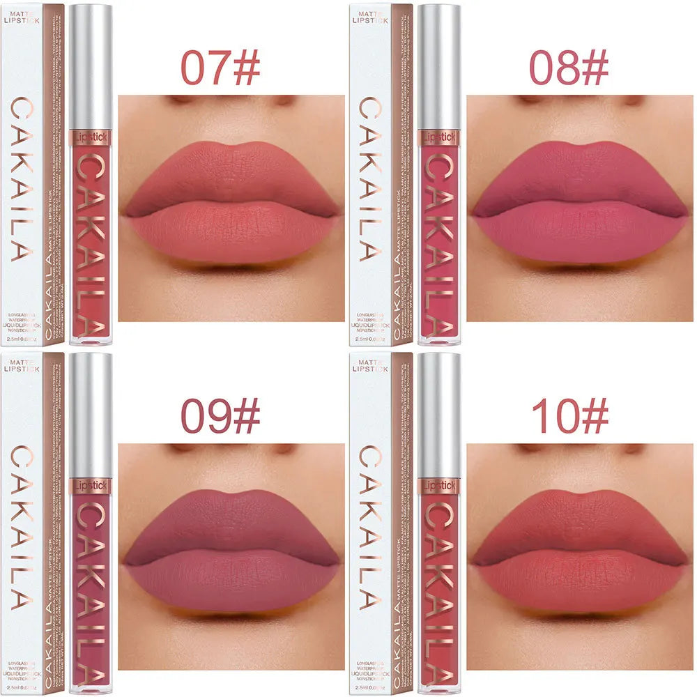 1PC Velvet Matte Lipstick Lip Gloss Light Red Liquid Lip Tint Cream Pigment Long Lasting Silky Texture Lips Women's Cosmetics - Tasawoq
