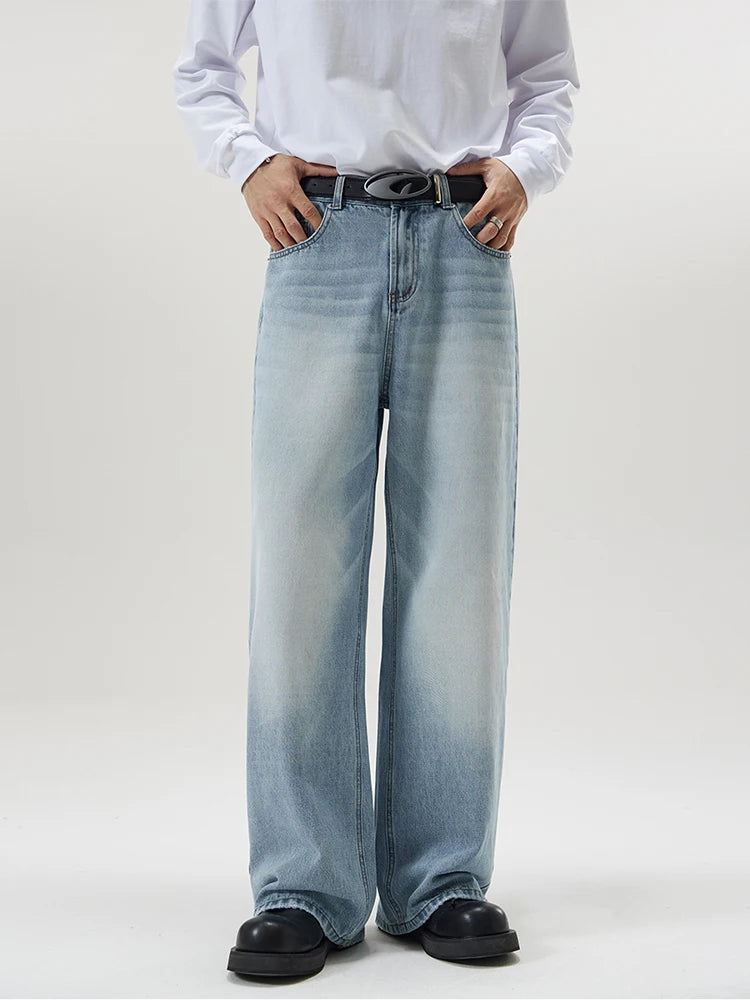 4 Colors Autumn Vintage Distressed Men's Baggy Straight Jeans Fashion Korean High Street Denim Pants Streetwear Male Trousers - Tasawoq