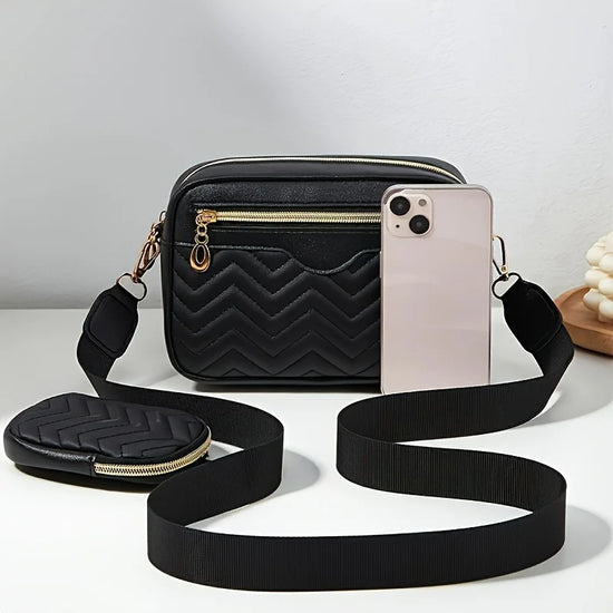 Casual Minimalist Shoulder Square Bag, With Mini Hanging Purse, Quilted Pattern Crossbody Bag For Women Two piece set - Tasawoq