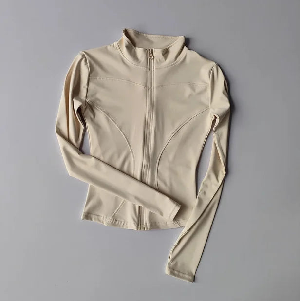 Outdoor Sports Long Sleeved Women Slim Yoga Clothes Quick Dry Zipper Cardigan Stand Up Collar Jacket Running Fitness Jacket Top - Tasawoq