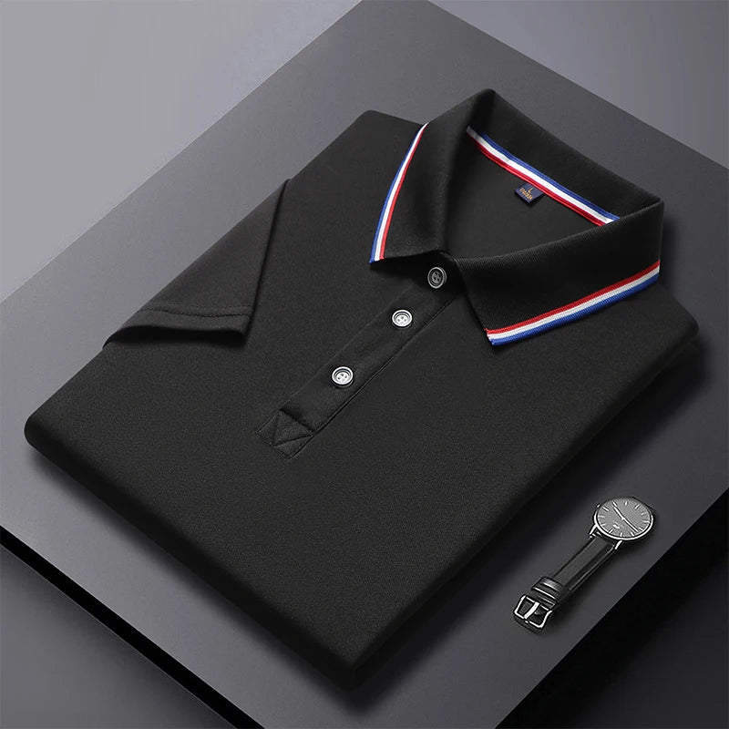 2024 Solid Color Polo Shirt Men's Business Polo Collar Half sleeved Top 2024 Summer Casual Short sleeved T-shirt for Men an - Tasawoq