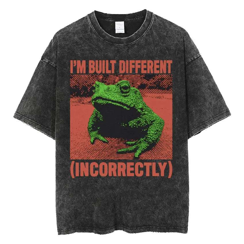 The Horrors Are Never Ending Yet I Remain Silly T-shirt Funny Japanese Style Frog Retro Washed T Shirt Men's Oversized Tees Tops - Tasawoq