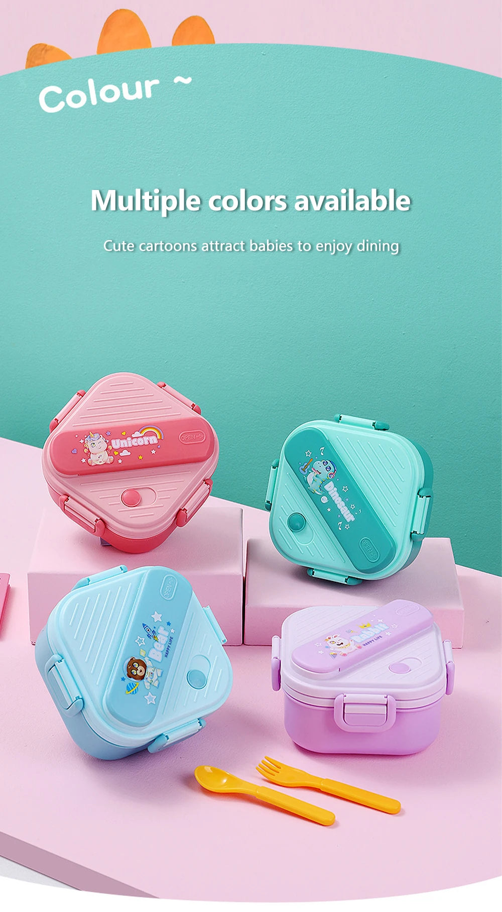 3 Grids Unicorn Lunch Box For Children Students Sandwich Fruit Food Storage Container Cartoon Kids Bento Box For School Camping