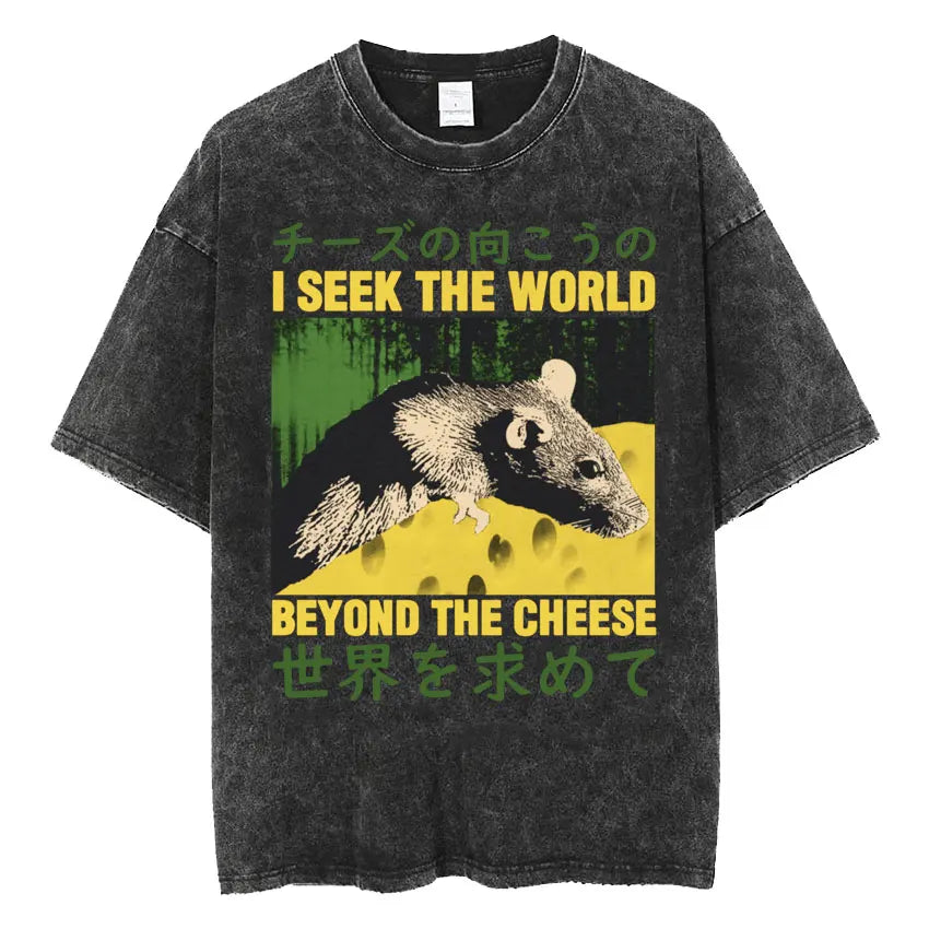 The Horrors Are Never Ending Yet I Remain Silly T-shirt Funny Japanese Style Frog Retro Washed T Shirt Men's Oversized Tees Tops - Tasawoq