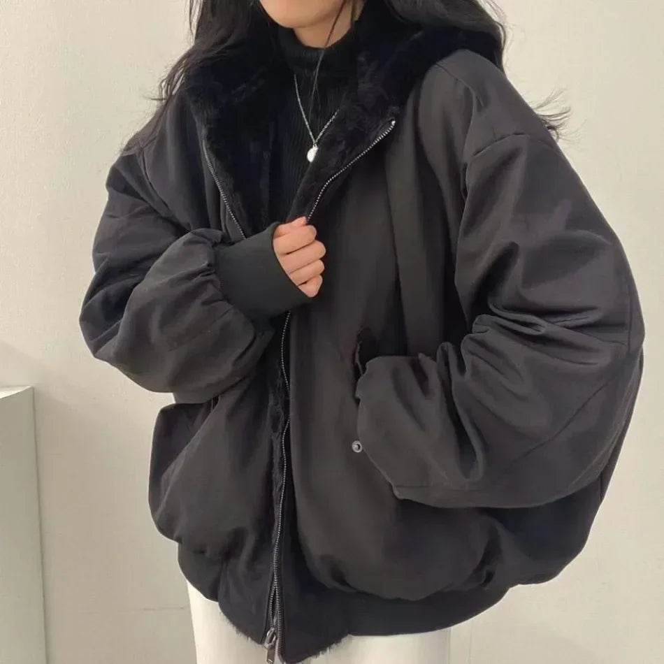 New Jackets for Women Thick Warm Parkas Oversized Double Sided Hooded Coat Korean Fashion Casual Loose Zip Up Jackets Coat Women - Tasawoq