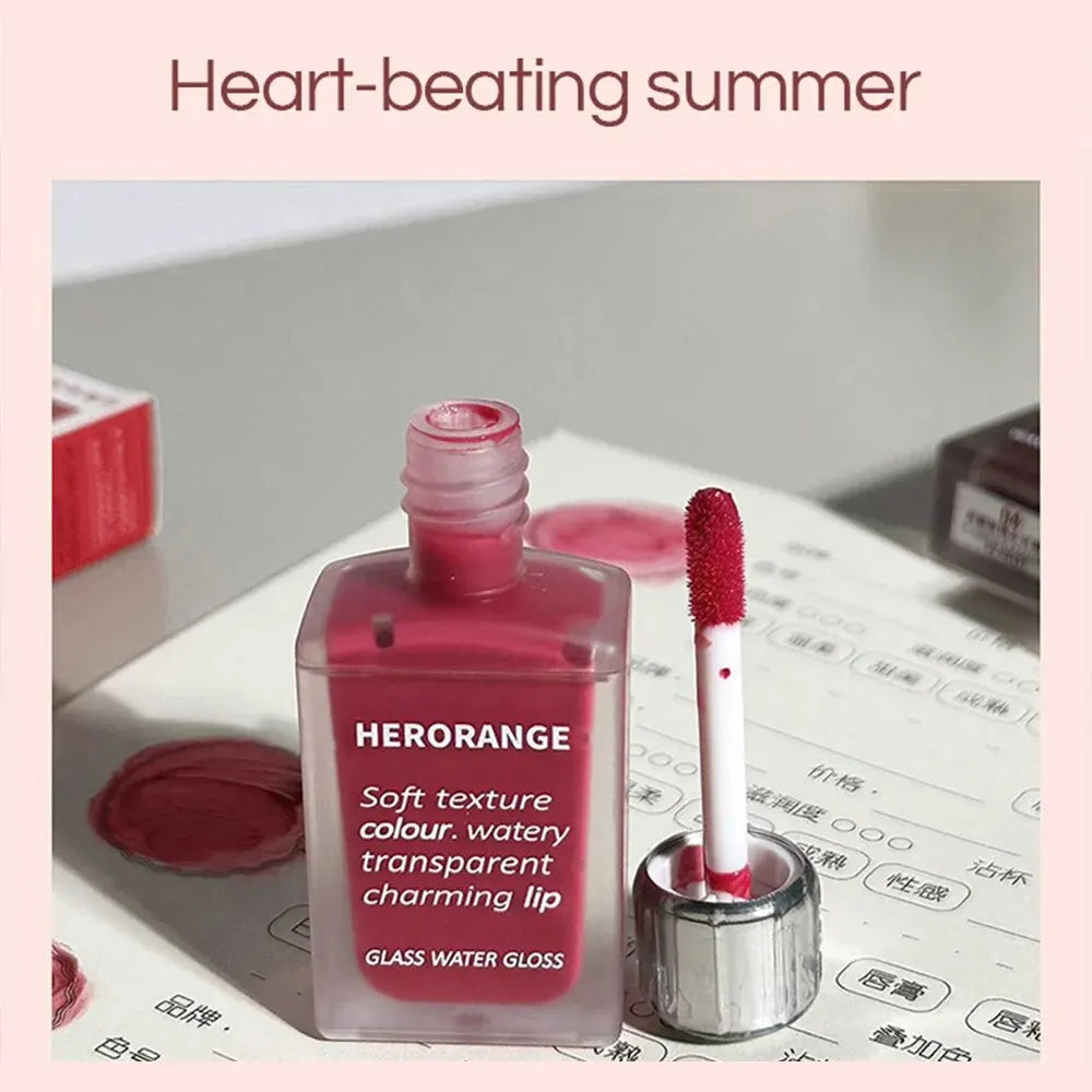 Lightly Glass Water Gloss Herorange Lip Glaze Mirror Moisturizing Plump Lips Not Easy To Stick To The Cup Long-Lasting Makeup - Tasawoq