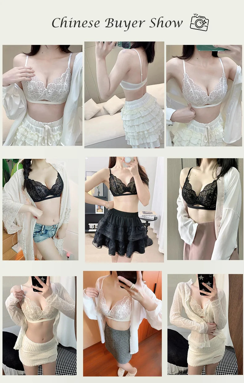 SUJIIN Women's Sexy Push Up Bra Wireless Black Lace Small Chest Bras for Women Summer Thin Comfort Bralettes Lady Lingerie MX325 - Tasawoq