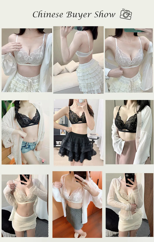 SUJIIN Women's Sexy Push Up Bra Wireless Black Lace Small Chest Bras for Women Summer Thin Comfort Bralettes Lady Lingerie MX325 - Tasawoq