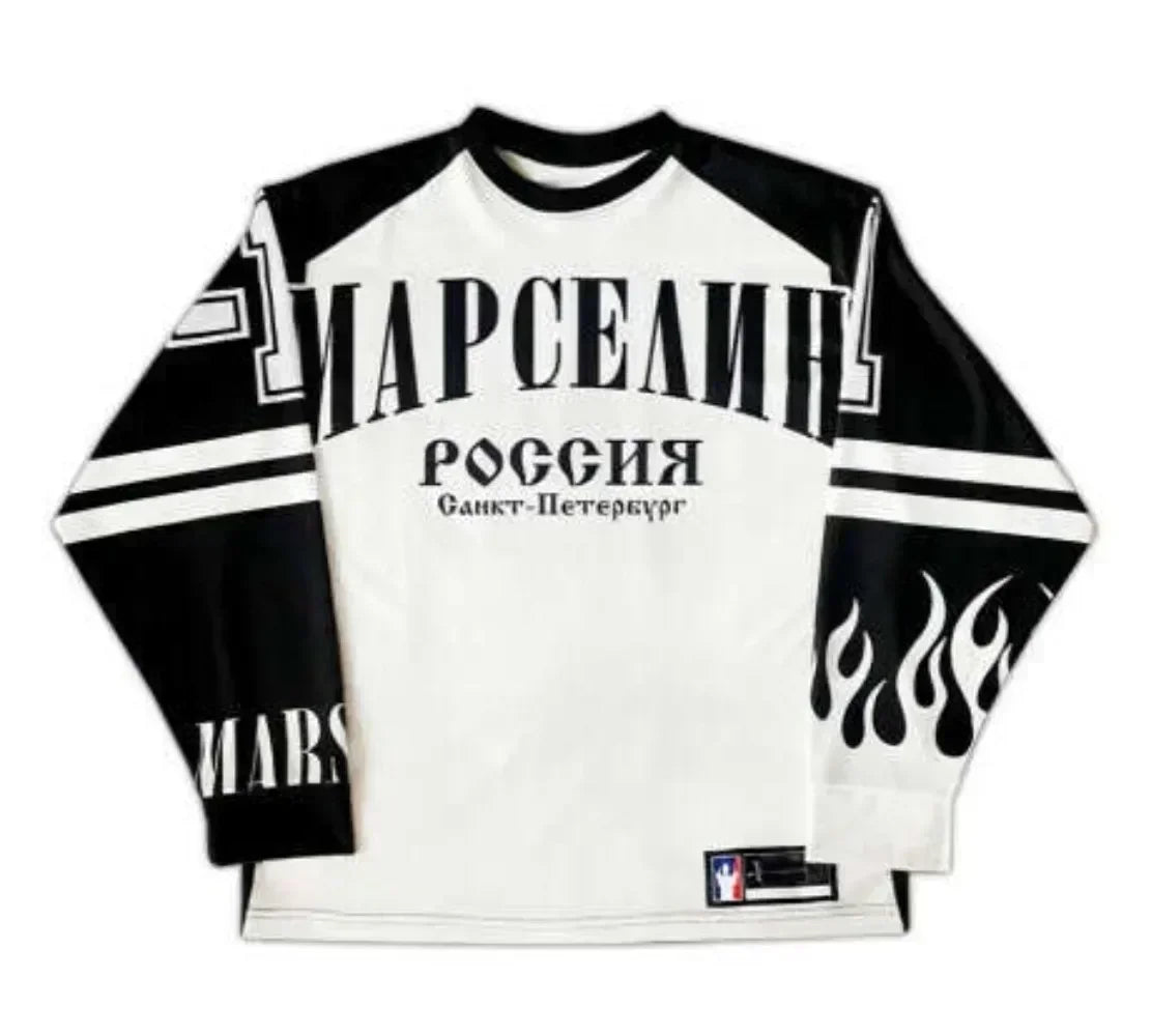 Y2k марселин Jersey Long Sleeves T-shirt Harajuku Vintage Streetwear Casual Baseball Jersey Casual Top Oversized Women Clothing - Tasawoq
