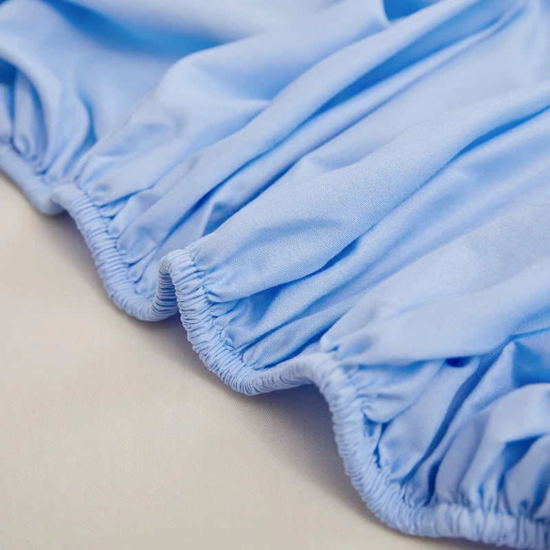 Kuup Polyester 3pcs Solid Color Queen Size Bedding Set - Fitted Sheet & Pillowcases with Elastic Band Mattress Cover - Tasawoq