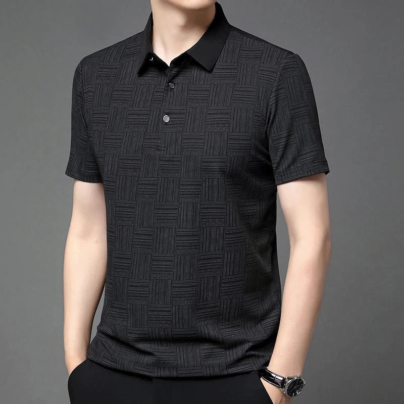 2024 Men's New Printed Business Casual Short sleeved POLO Shirt Fashion Short sleeved Comfortable and Breathable Top - Tasawoq