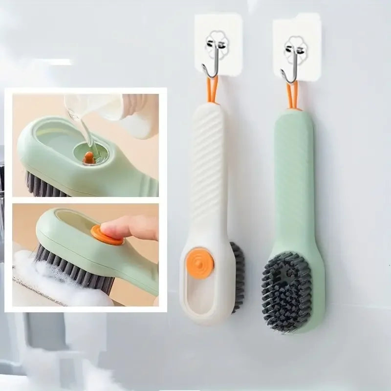 1pc Multi-function automatic spot shoe brush soft hair hand pressure hanging hole suitable for clothing carpet plastic handles - Tasawoq