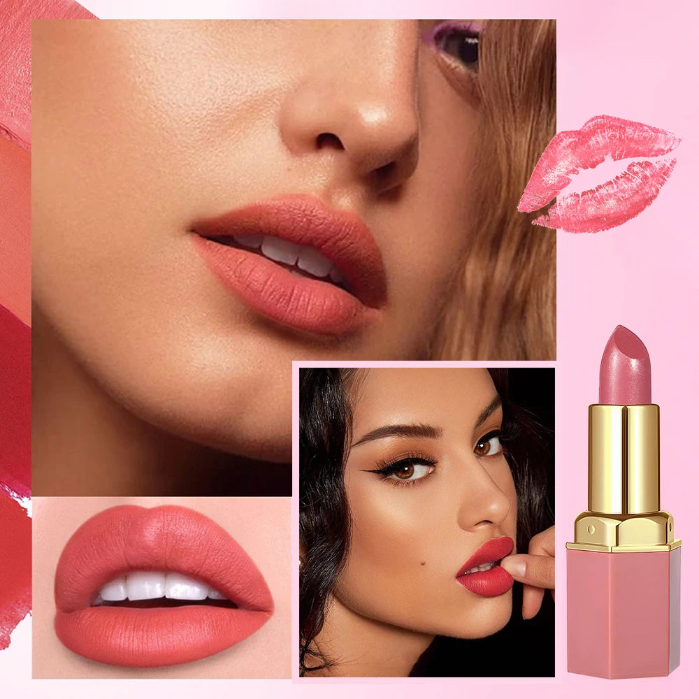 6 Colors Gold Bar Tube Lipstick Matte Texture Pearlescent Glitter Velvet Lipstick Valentine's Day Gift 6PCS - Tasawoq