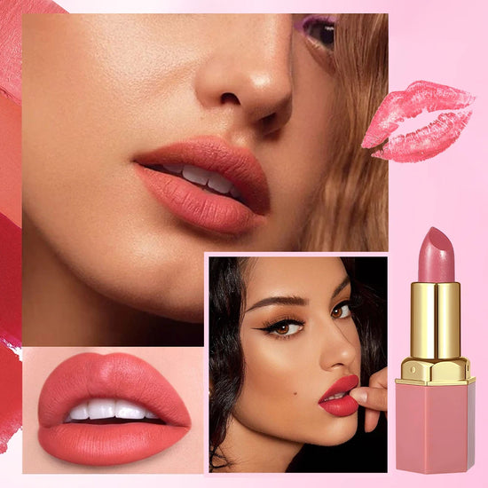 6 Colors Gold Bar Tube Lipstick Matte Texture Pearlescent Glitter Velvet Lipstick Valentine's Day Gift 6PCS - Tasawoq