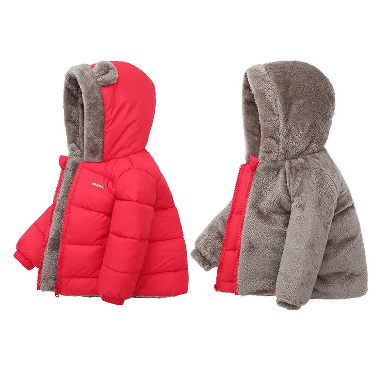 Baby Boys Girls Jacket Hooded Cotton Outerwear Children's Thick Fleece Coat Cashmere Padded Jackets Winter Boys Girls Warm Coats - Tasawoq