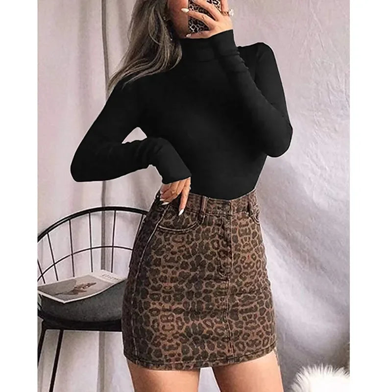 European and American casual women's standing neck solid color bottom top autumn sexy slim fitting long sleeved jumpsuit - Tasawoq