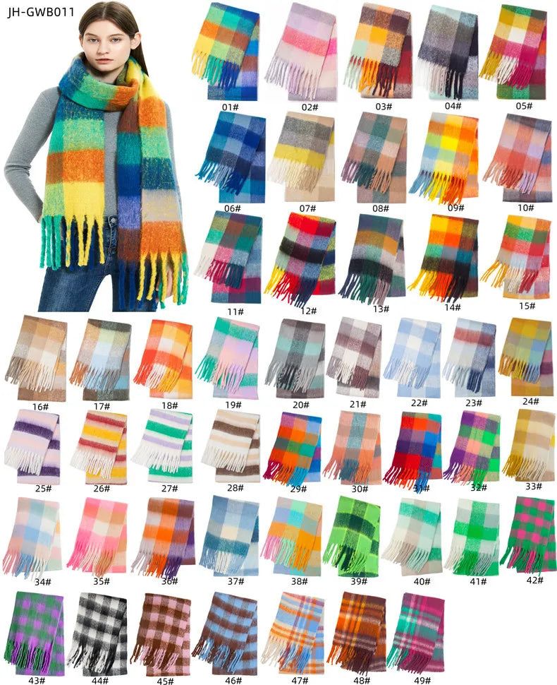 2025 Winter Thick Warm Scarf Women Cashmere Shawl and Wraps Pashmina Neckerchief Bufanda Female Rainbow Hairy Tessel Echarpe New - Tasawoq