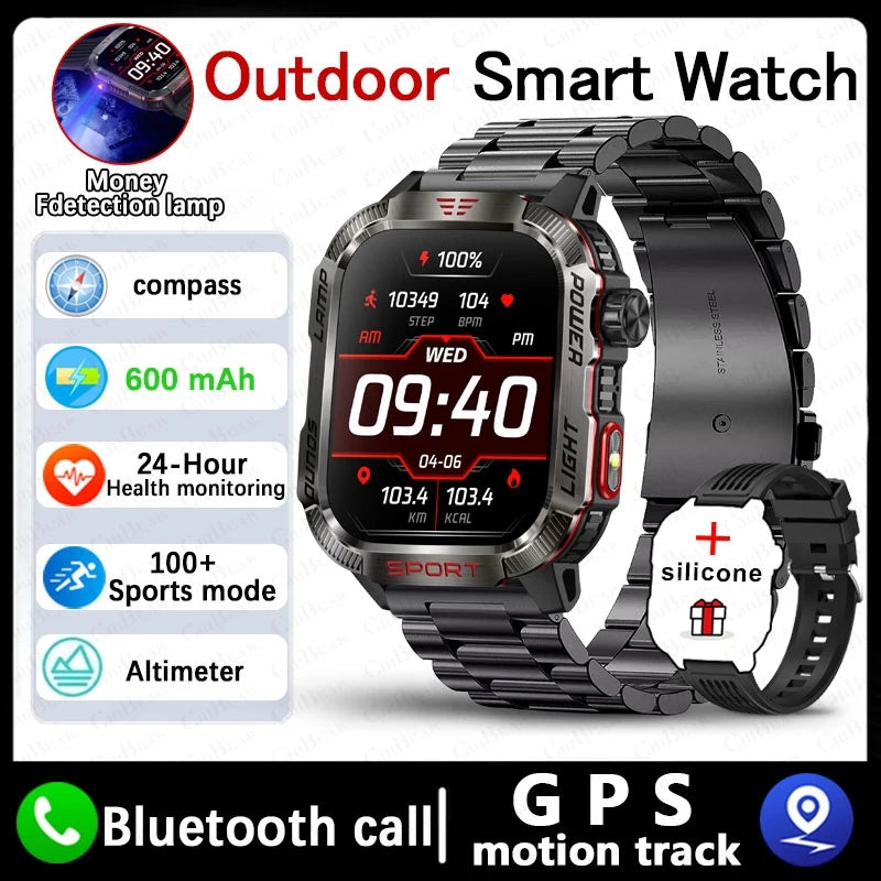 New For Huawei Xiaomi Military GPS Smart Watch Men Flashlight Compass Waterproof Outdoor Sport Tracker Bluetooth Call Smartwatch - Tasawoq