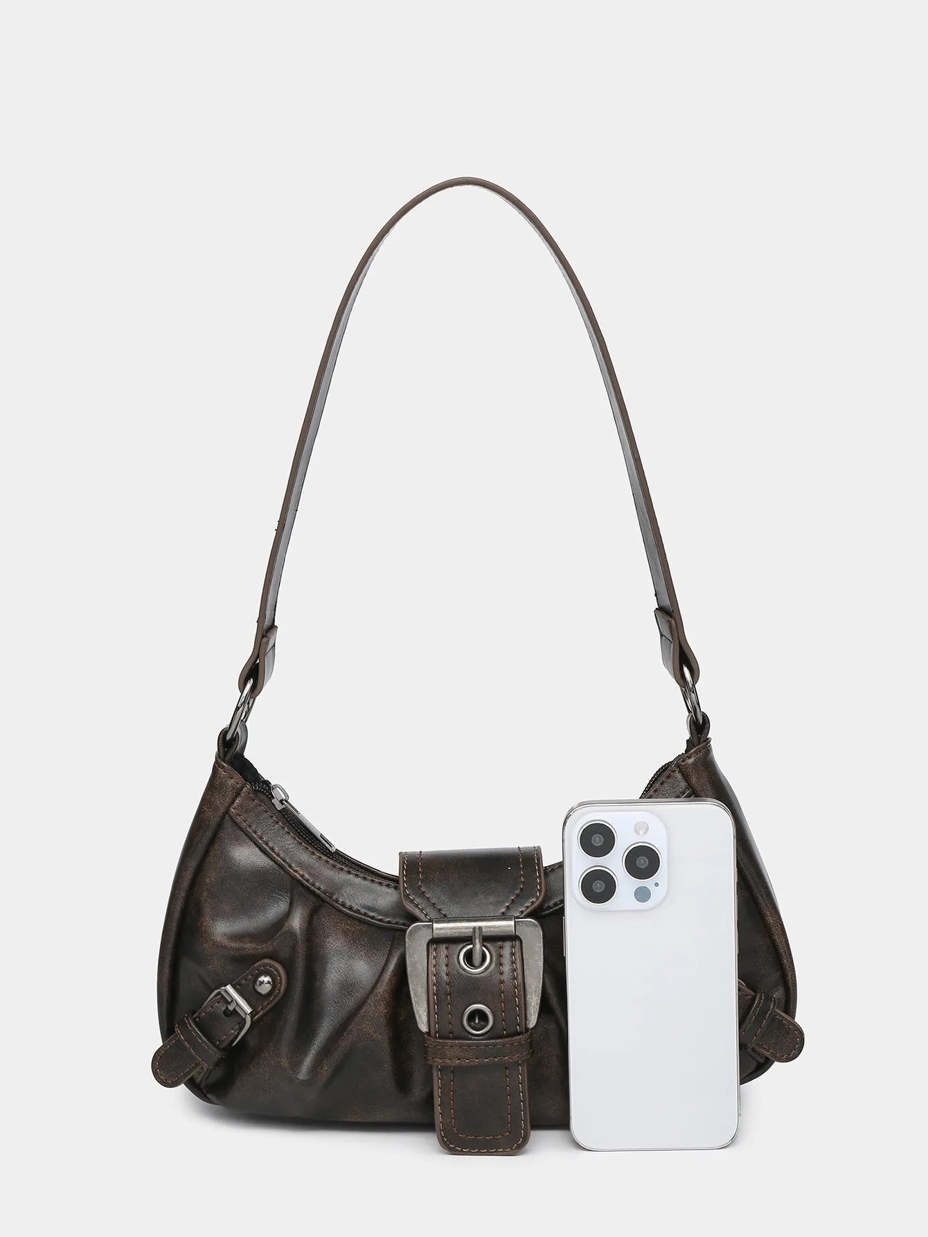 2024 spring hot selling Maillard style retro style small bag spicy girl Y2K wasteland style vintage leather shoulder armpit bag - Tasawoq