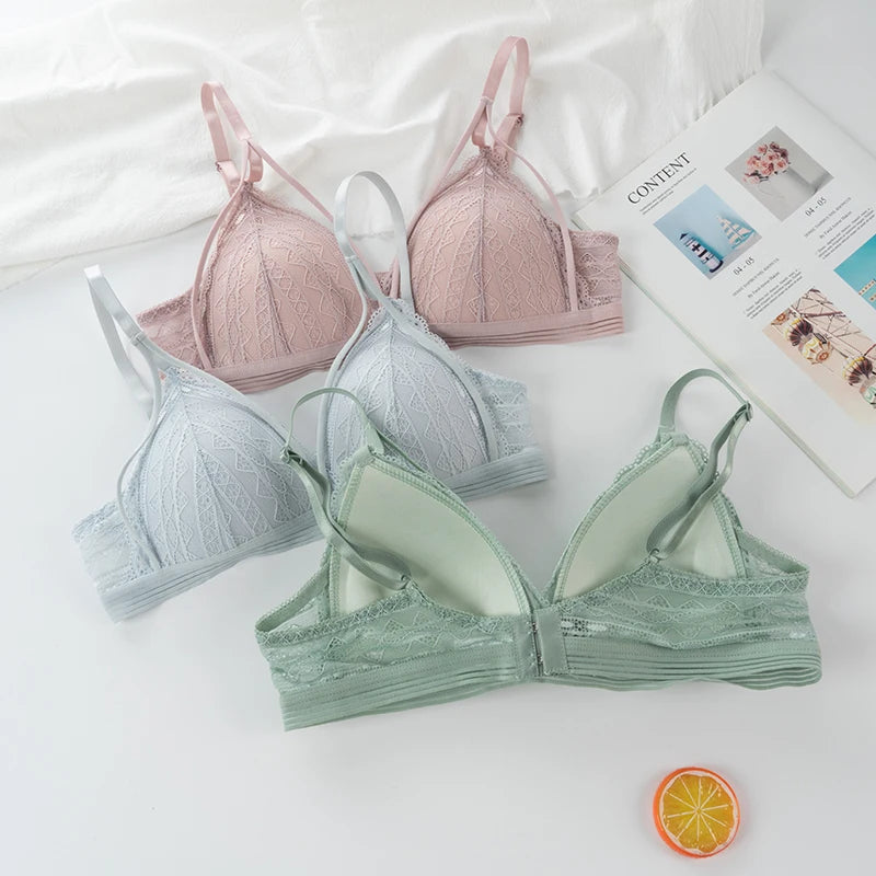 Floral Lace Bras for Women Sexy Lingerie Beauty Back Deep V Bralette Wire Free Thin Underwear Push Up Bra Female Brassiere - Tasawoq