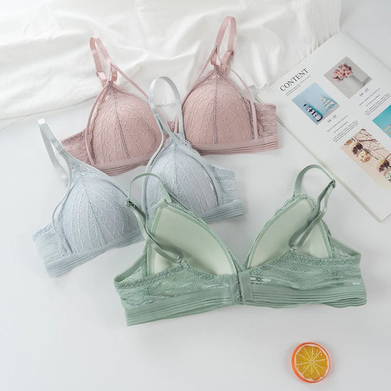 Floral Lace Bras for Women Sexy Lingerie Beauty Back Deep V Bralette Wire Free Thin Underwear Push Up Bra Female Brassiere - Tasawoq