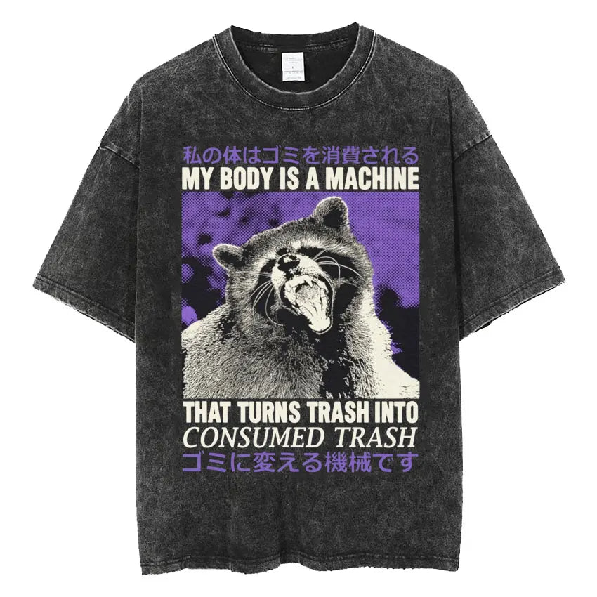 The Horrors Are Never Ending Yet I Remain Silly T-shirt Funny Japanese Style Frog Retro Washed T Shirt Men's Oversized Tees Tops - Tasawoq