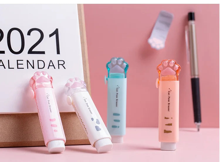 Kawaii Retractable Eraser Cute Cat Korean Stationery Rubber Drawing Erasers Children's school supplies Office