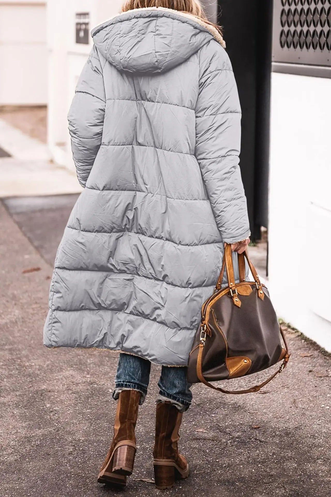 Winter Hooded Quilted Jacket For Women Solid Reversible Long Sleeve Thick Coat Warm Fashion Long Outerwear Casual Puffer Coats - Tasawoq
