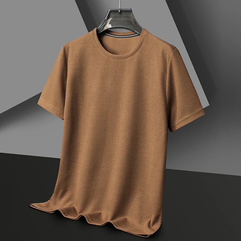 New Summer Waffle Round Neck Short Sleeved T-shirt for Men's Short Sleeved Top - Tasawoq