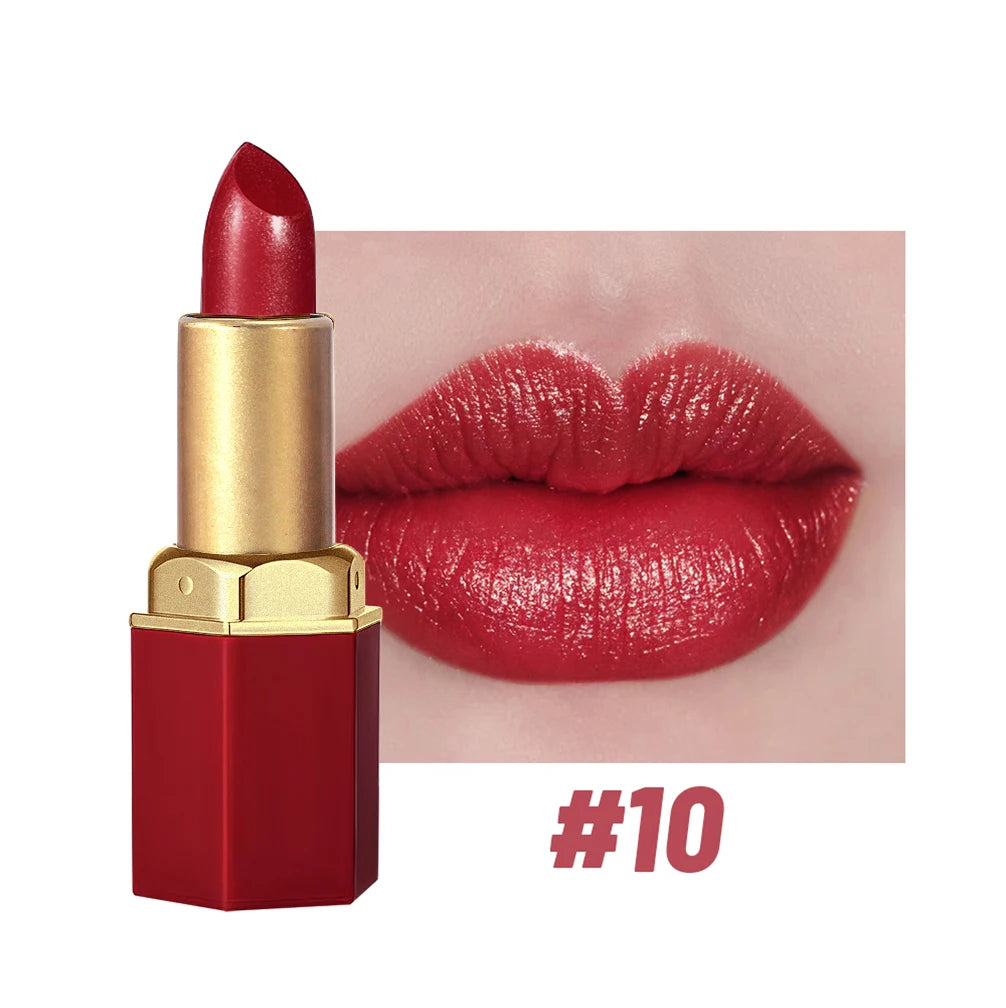 6 Colors Gold Bar Tube Lipstick Matte Texture Pearlescent Glitter Velvet Lipstick Valentine's Day Gift 1PCS - Tasawoq