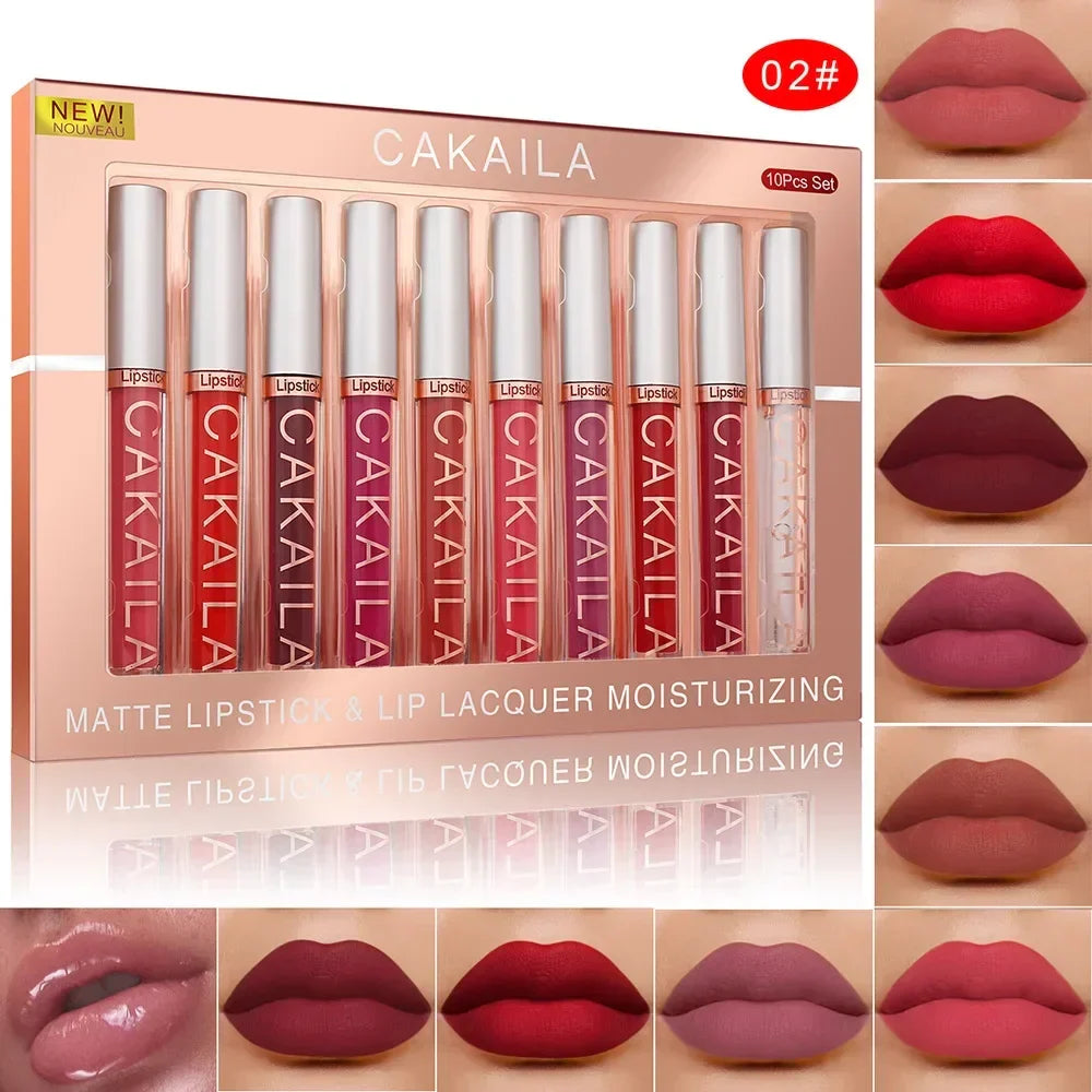 10/6 PCS Lipstick Set Matte Nude Liquid Lip Stain Makeup for women Non stick Cup Lip Gloss Waterproof Long lasting Cosmetics - Tasawoq