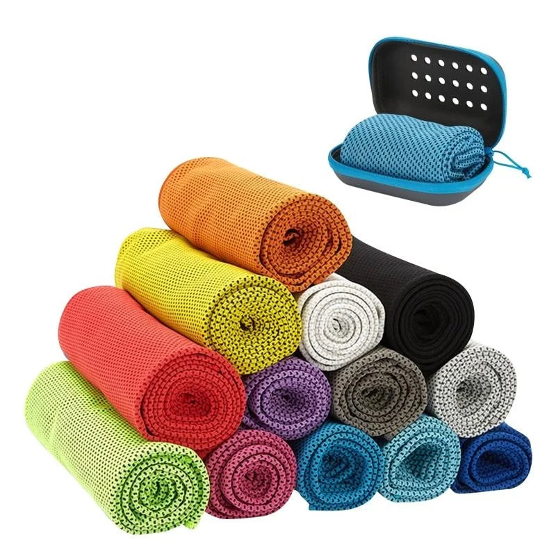 Clearance_Quick Drying Cooling Towel Soft Breathable Chilly Sweat Absorption Cold Towel with Storage Box Sports Running Yoga Gym - Tasawoq