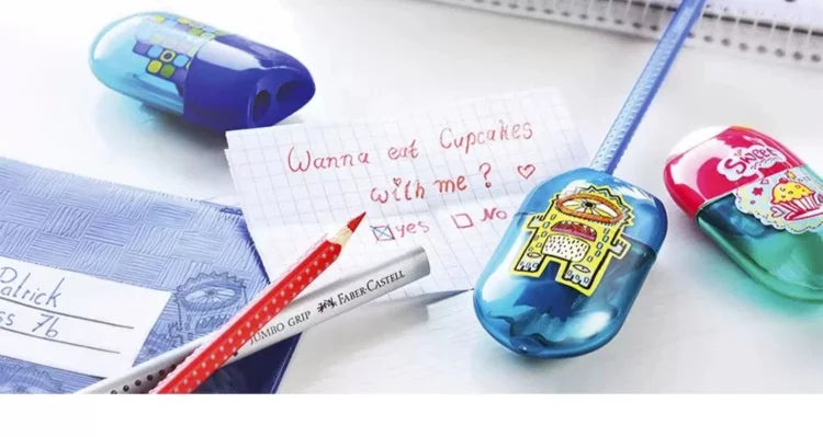 1Pc Faber Castell Double Hole Pencil Sharpener with Eraser Ladybug / Fish / Eagle Cute Stationery Back To School
