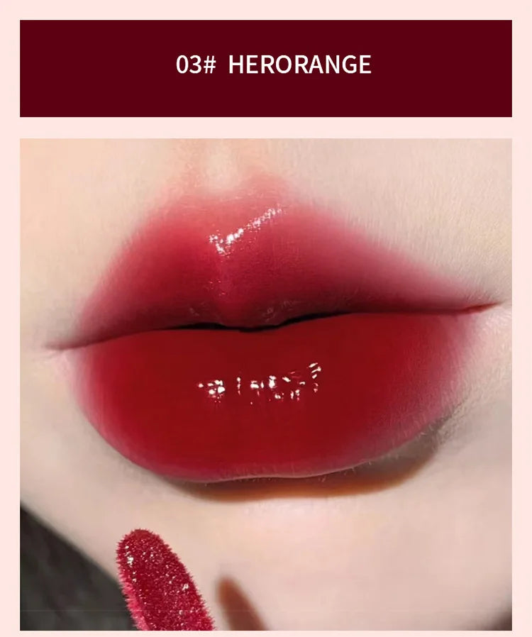 Lightly Glass Water Gloss Herorange Lip Glaze Mirror Moisturizing Plump Lips Not Easy To Stick To The Cup Long-Lasting Makeup - Tasawoq
