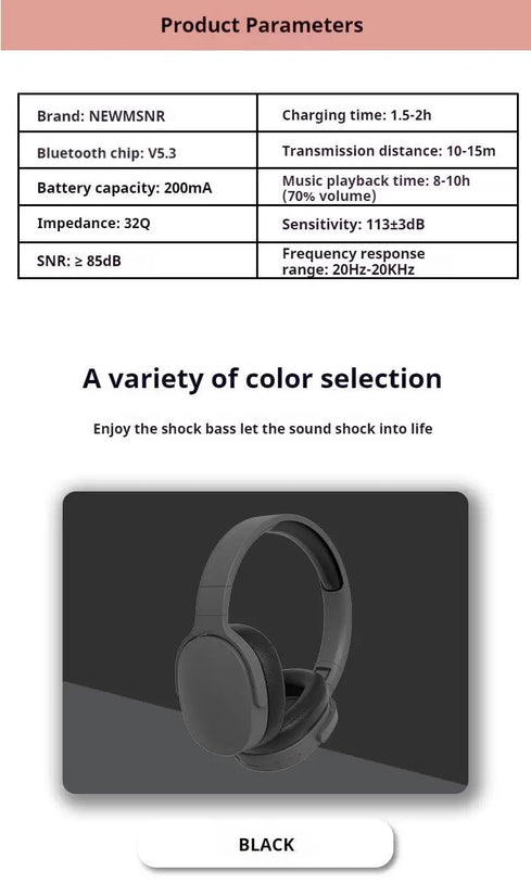 #P2961 Wireless Bluetooth 5.3 Headphones Over Ear Hifi Stereo Headset True Sports With Earphones TF/AUX Music Player with HD Mic - Tasawoq