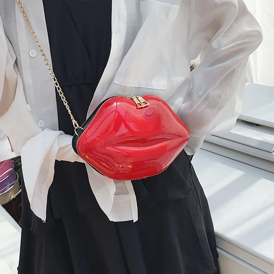 1pc Niche Red Lip Shaped Chain Bag, Novelty Mini Shoulder Bag, Women's Stylish Zipper Bag - Tasawoq